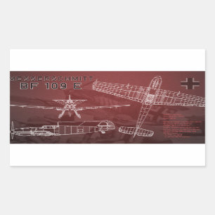 Pegatina Rectangular Messerschmitt Bf 109 Blueprint