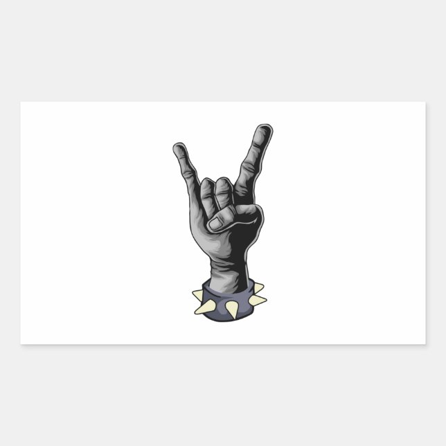 Pegatina Rectangular Metal Hand Devil Horns Heavy Metal (Anverso)