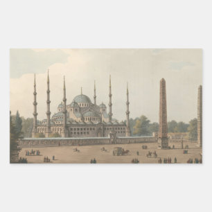 Pegatina Rectangular Mezquita Azul de Sultan Ahmed, Estambul, Turquía