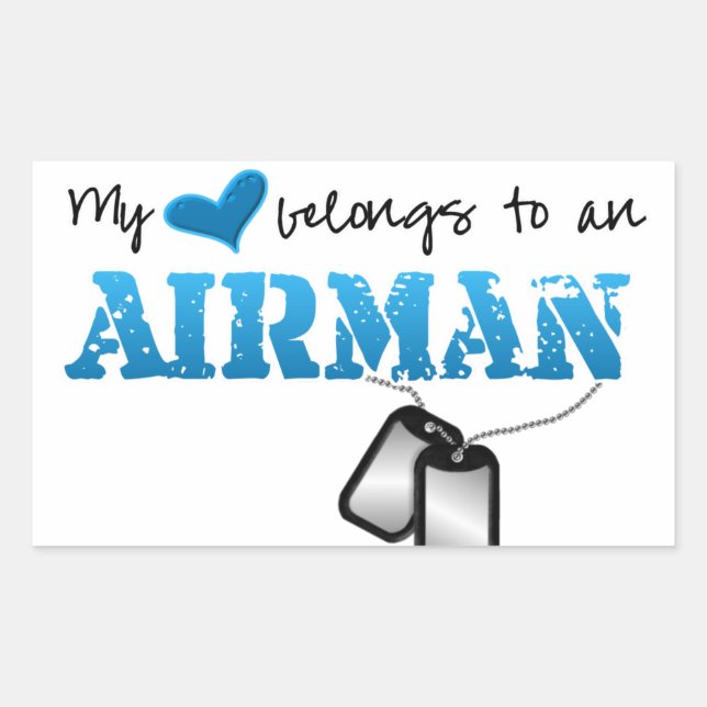 Pegatina Rectangular Mi corazón pertenece a un Airman (Anverso)