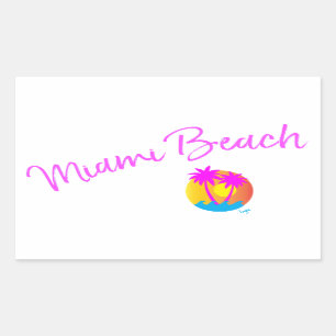 Pegatina Rectangular Miami-Beach-logo-palmeras-solares-rosadas
