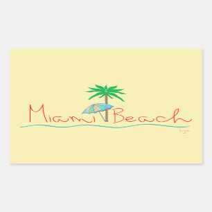 Pegatina Rectangular Miami con palmas y paraguas