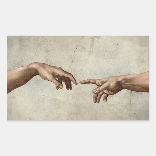 Pegatina Rectangular Michaelangelo manos creación adam dios (Anverso)