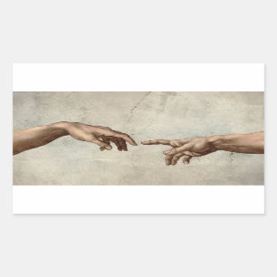 Pegatina Rectangular Michaelangelo manos creación adam dios