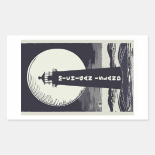 Pegatina Rectangular Michigan Island Lighthouse Moon