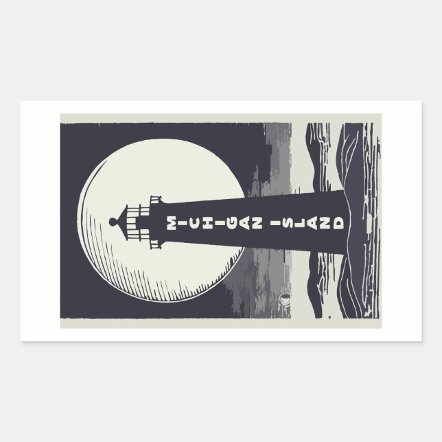 Pegatina Rectangular Michigan Island Lighthouse Moon (Anverso)