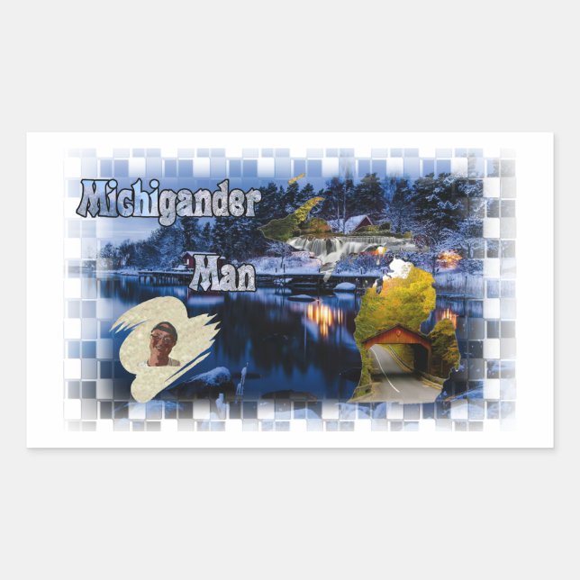 Pegatina Rectangular ¡Michigander Man Winter! (Anverso)