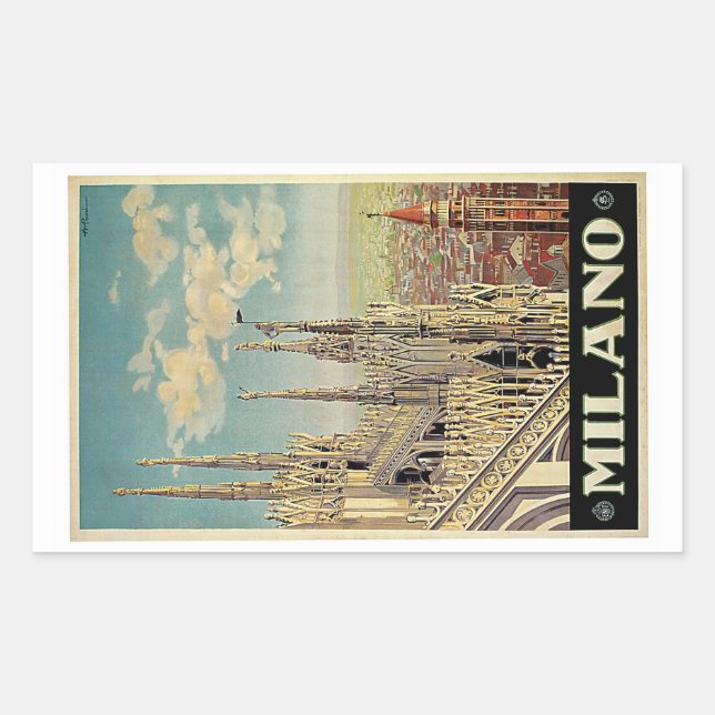 Pegatina Rectangular Milán Milan Italia Vintage Travel Classic (Anverso)