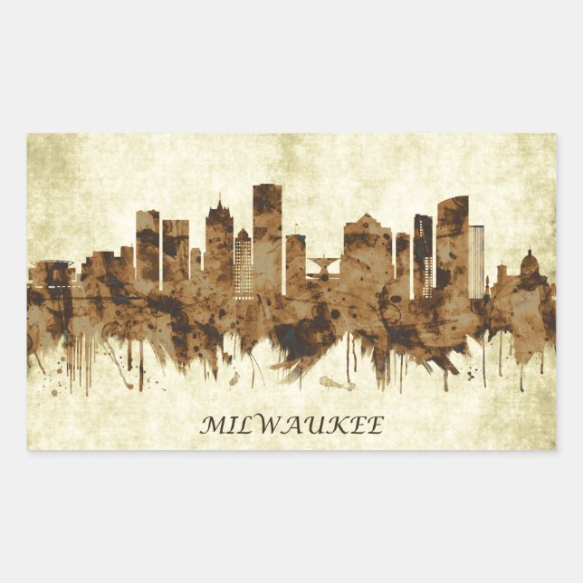 Pegatina Rectangular Milwaukee Wisconsin City (Anverso)