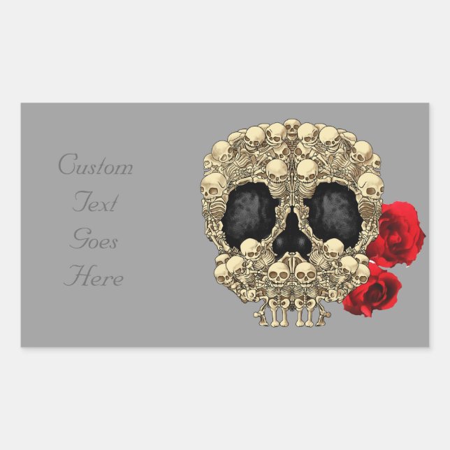 Pegatina Rectangular Mini Skeletons Sugar Skull (Anverso)