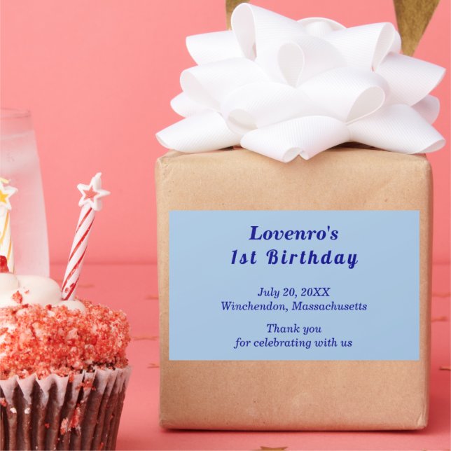 Pegatina Rectangular Minimalist Light Blue Kids Birthday Stickers (Fiesta)