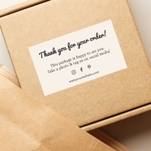 Pegatina Rectangular Minimalista Ecru White Black Gracias Tienda