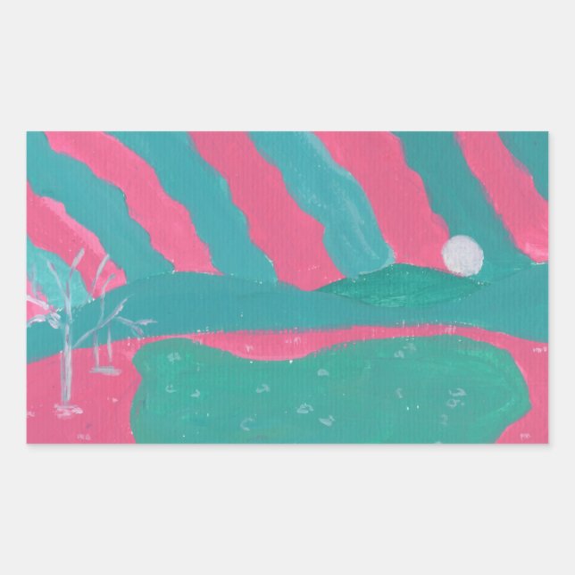 Pegatina Rectangular Minimalistic Pink and Green Landscape Stickers (Anverso)