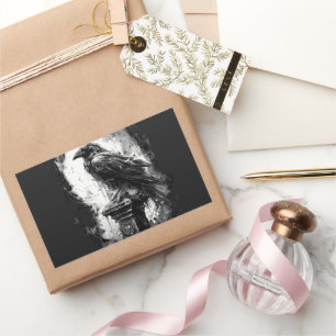 Pegatina Rectangular Mirada Abisal Cráneo de Cuervo de Metal Pesado