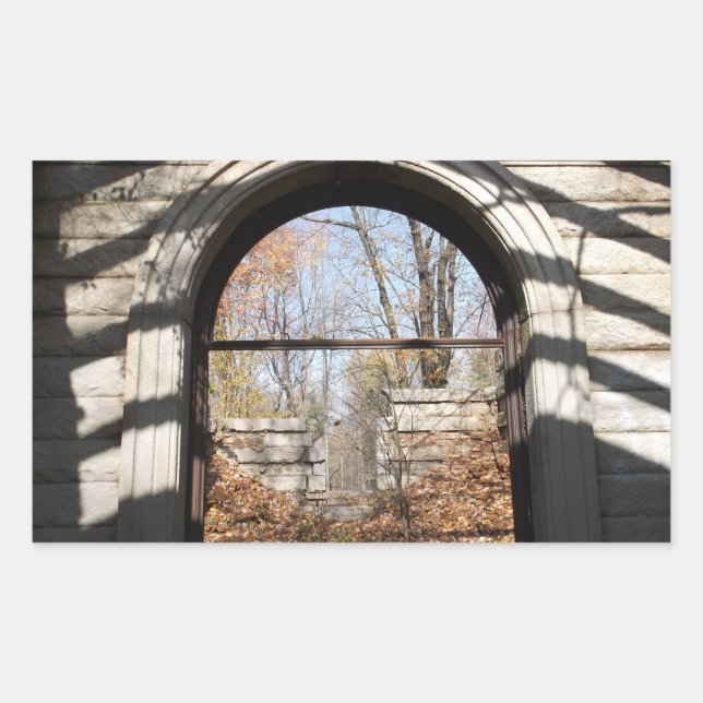 Pegatina Rectangular Mirando a través de la ruina (Anverso)