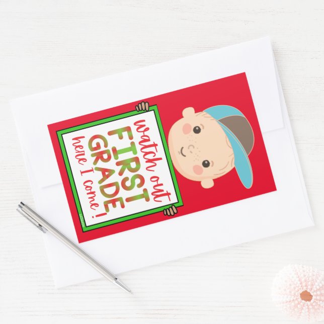 Pegatina Rectangular MIREN A PRIMER GRADO AQUÍ ME VOY gracioso lindo (Sobre)