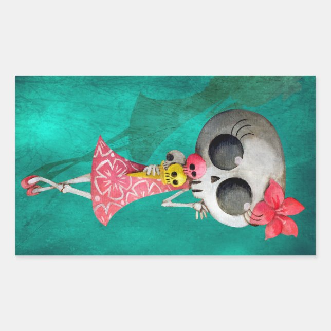 Pegatina Rectangular Miss Muerte Pequeña con Helado de Halloween (Anverso)