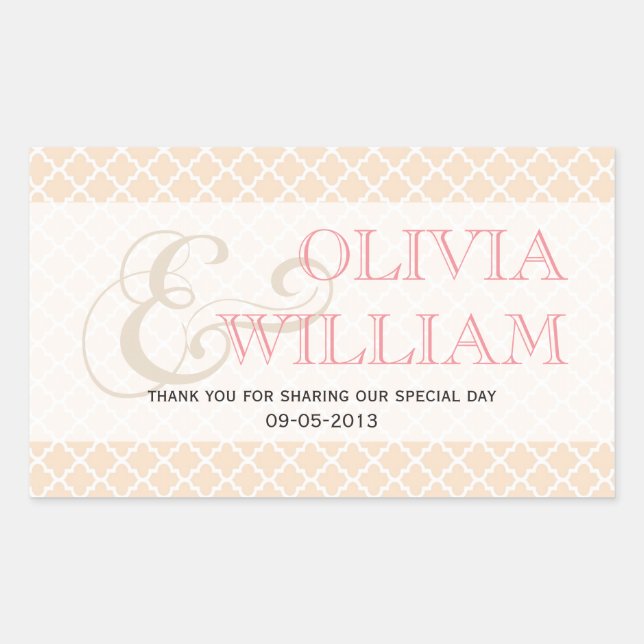 Pegatina Rectangular Moda de azulejo rosa oscuro marroquí y favor de la (Anverso)