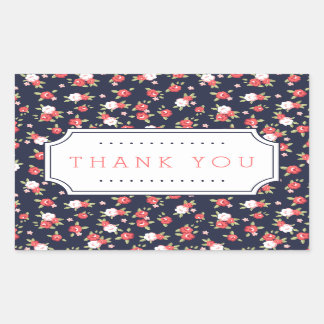 Pegatina Rectangular Moda de coral y marina Floral vintage gracias