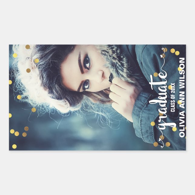 Pegatina Rectangular Moda Faux Relieve metalizado dorado Confetti Foto  (Anverso)