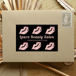 Pegatina Rectangular Moda Glam Gold Rosas Lips y Salón de marca negra