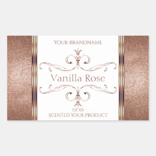 Pegatina Rectangular Moda Ornate Rosa Gold Purpurina Etiquetas de produ