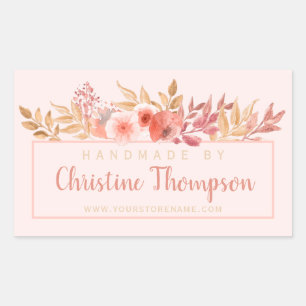 Pegatina Rectangular Moda Peach Golden Floral Handmade by