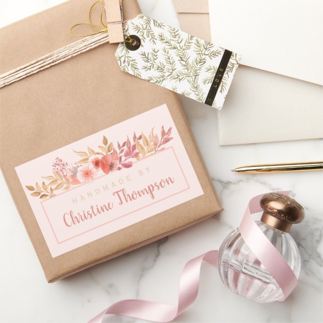 Pegatina Rectangular Moda Peach Golden Floral Handmade by (Regalar)