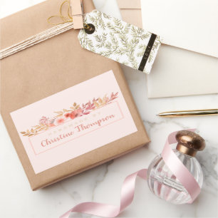 Pegatina Rectangular Moda Peach Golden Floral Handmade by