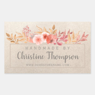 Pegatina Rectangular Moda Peach Golden Floral Handmade by