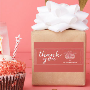 Pegatina Rectangular Moda Script Gracias y mensaje personal Regalo rojo