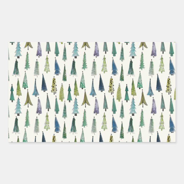 Pegatina Rectangular Modern Christmas Trees Illustrated Pattern (Anverso)