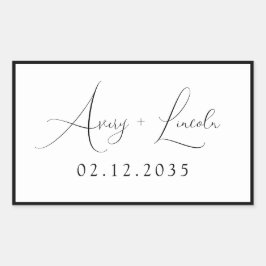 Pegatina Rectangular Modern Classic Black & White Border Script Wedding