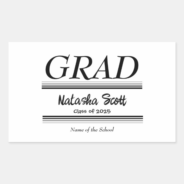 Pegatina Rectangular Modern Personalized grad school Graduation (Anverso)