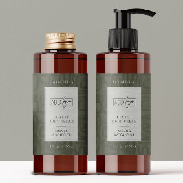 Pegatina Rectangular Modern Sage Green Boho Logo 4OZ Cosmetic Bottle