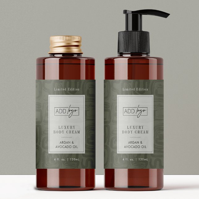 Pegatina Rectangular Modern Sage Green Boho Logo 4OZ Cosmetic Bottle (Modern boho sage green cosmo bottle wraparound label template)