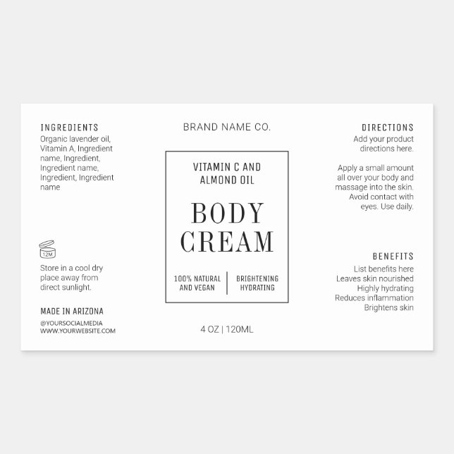 Pegatina Rectangular Modern Simple 4OZ Cosmetic Bottle Wraparound Label (Anverso)