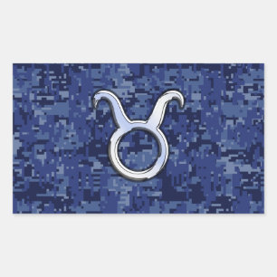 Pegatina Rectangular Moderna camuflaje digital azul del Rótulo zodiaco