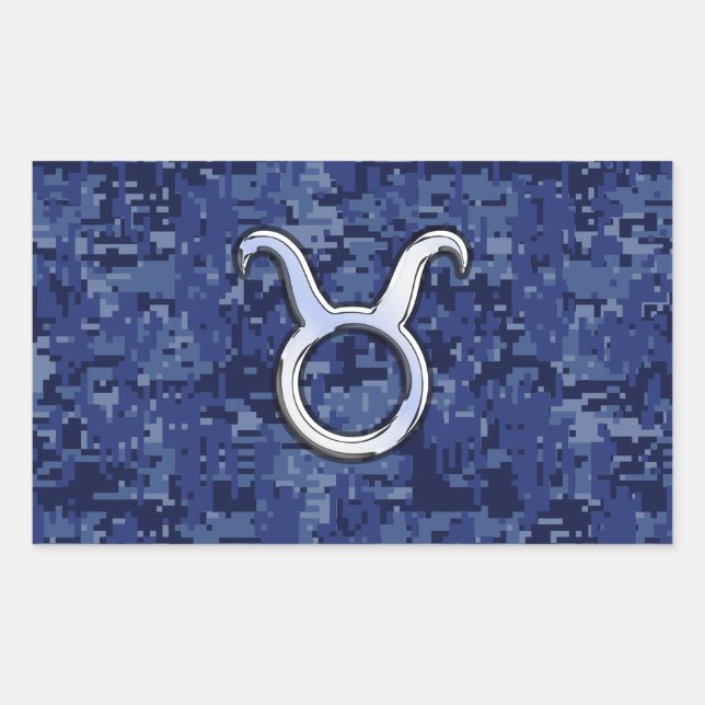 Pegatina Rectangular Moderna camuflaje digital azul del Rótulo zodiaco  (Anverso)