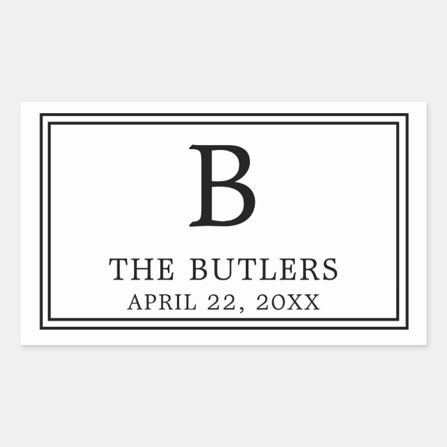 Pegatina rectangular moderna en blanco y negro (Anverso)