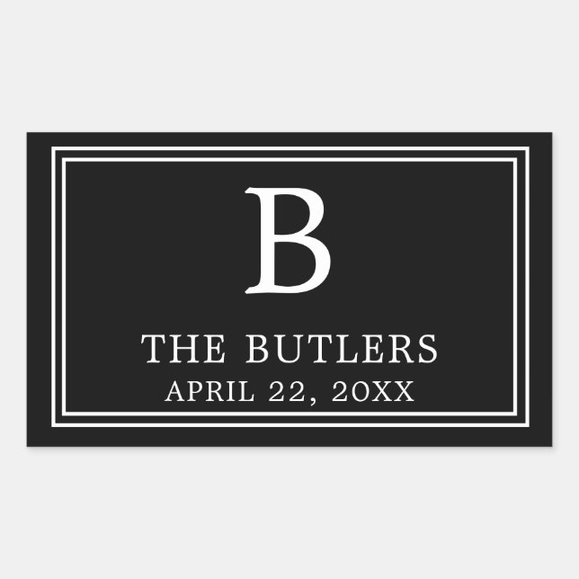 Pegatina rectangular moderna en blanco y negro (Anverso)