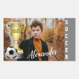 Pegatina Rectangular Moderna foto y nombre para el deporte de fútbol gr