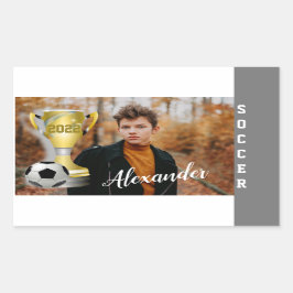 Pegatina Rectangular Moderna foto y nombre para el deporte de fútbol gr