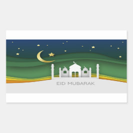 Pegatina Rectangular Moderna mezquita de corte de papel de Eid Mubarak