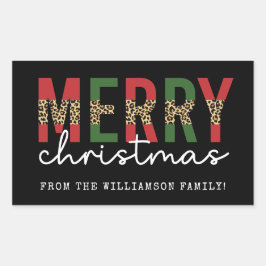 Pegatina Rectangular Moderna tipografía impresa de leopardo navideño