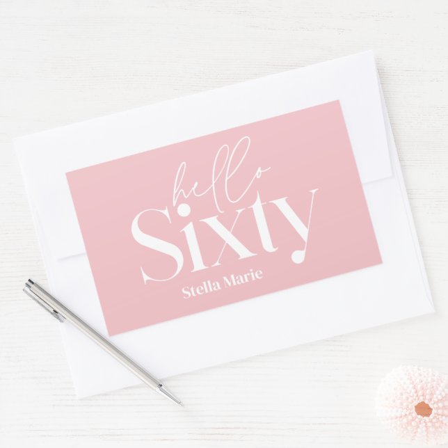 Pegatina Rectangular Moderna tipografía mínima giradamente rosa 60 cump (Sobre)