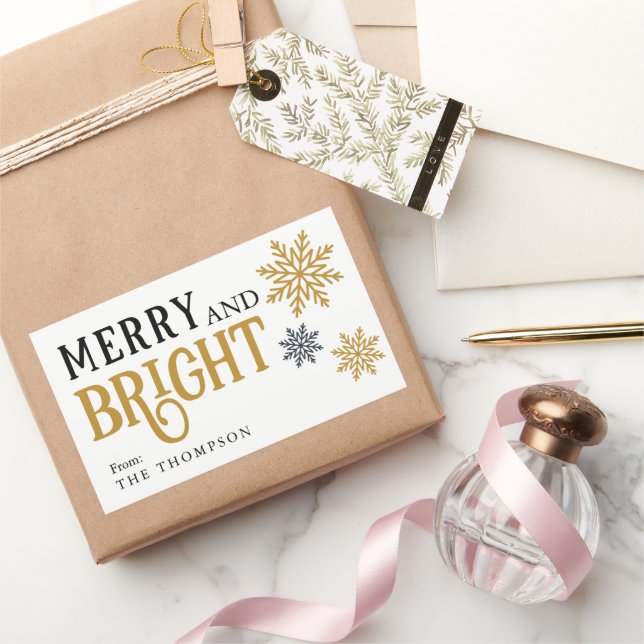 Pegatina Rectangular Modernas y mínimas Navidades merry y brillantes (Regalar)