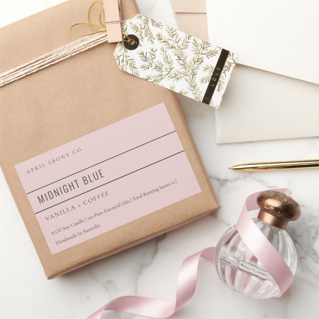 PEGATINA RECTANGULAR MODERNO MÍNIMO SIMPLE Y ELEGANTE VELA DE ROSA ROSA (Regalar)