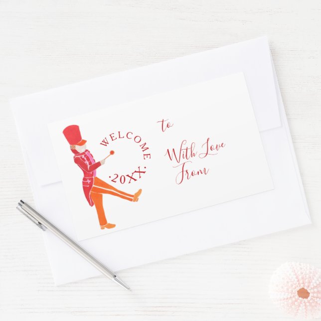 Pegatina Rectangular Moderno Navidades divertidos tamborilero desnudo (Sobre)