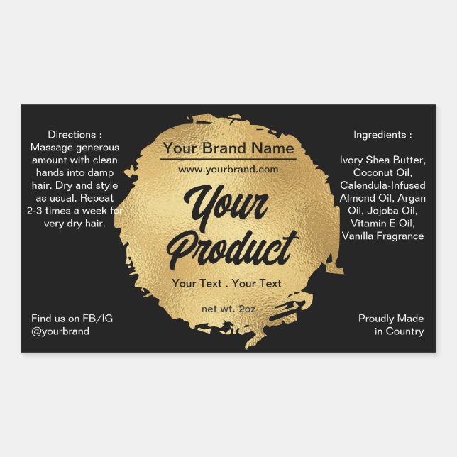 Pegatina Rectangular Moderno Relieve metalizado dorado negro Grungy Pro (Anverso)